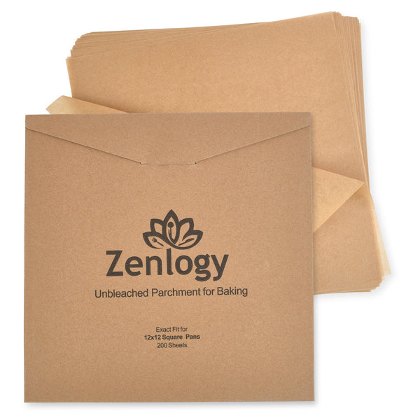 Zenlogy 10x15 (100 Pcs) Unbleached Parchment Paper Baking Sheets - Exact Fit for Your 10x15 Pan with Convenient Pullout Storage