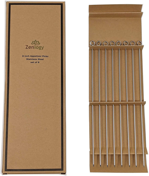 Zenlogy 8” long Appetizer Picks (pack of 8) – Stainless Steel - Eco Friendly and Reusable