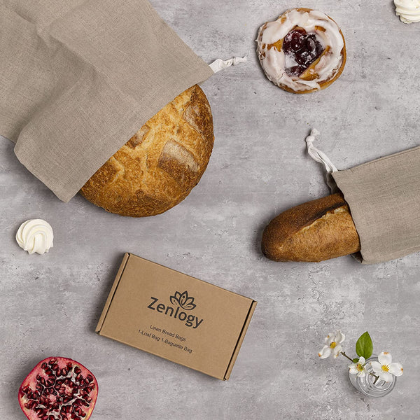 ZEAYEA 4 Pack Bread Bags, Linen Bread Storage Bag for Baguette