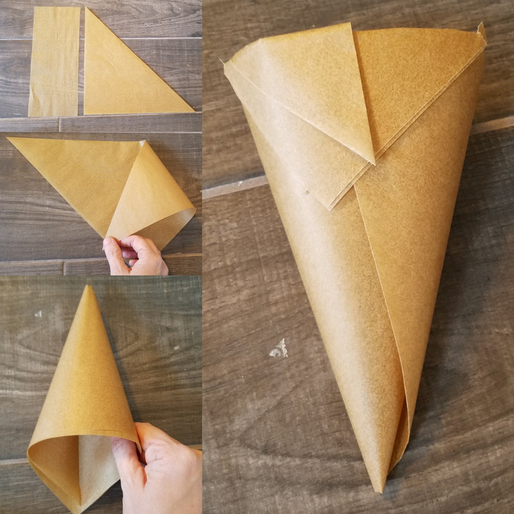 To pipe fine detail onto your treats, make a pastry cone using ordinary  kitchen parchment paper!