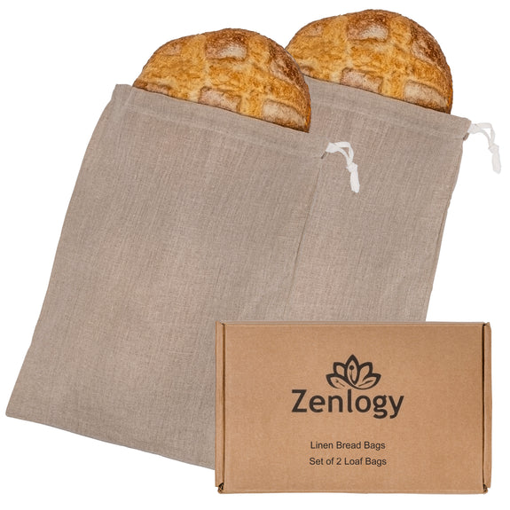 Reusable Linen Loaf Bags - 100% Linen - Set of 2 - Washable Bread